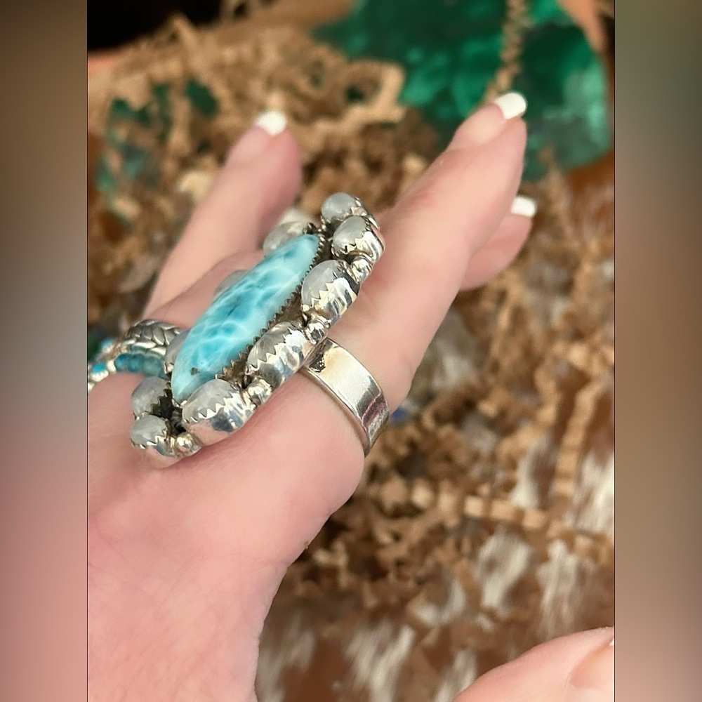 Larimar Sterling Silver Statement Adjustable Ring - image 4